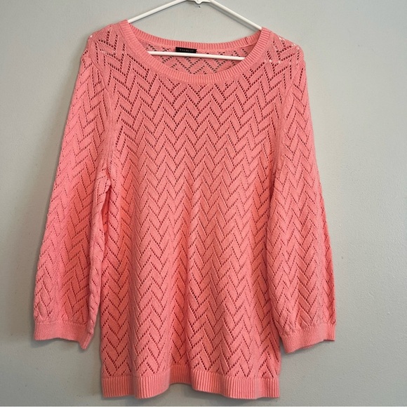 Talbots Sweaters - Talbots Womens PINK Open-Knit Chevron Pullover Linen Blend Sweater Sz L 3/4 Slee